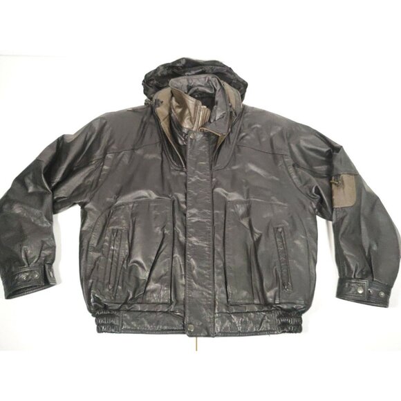 Vintage J Park Mens  Leather Jacket W Hood Bomber Biker Rock Steampunk XL - Picture 1 of 11